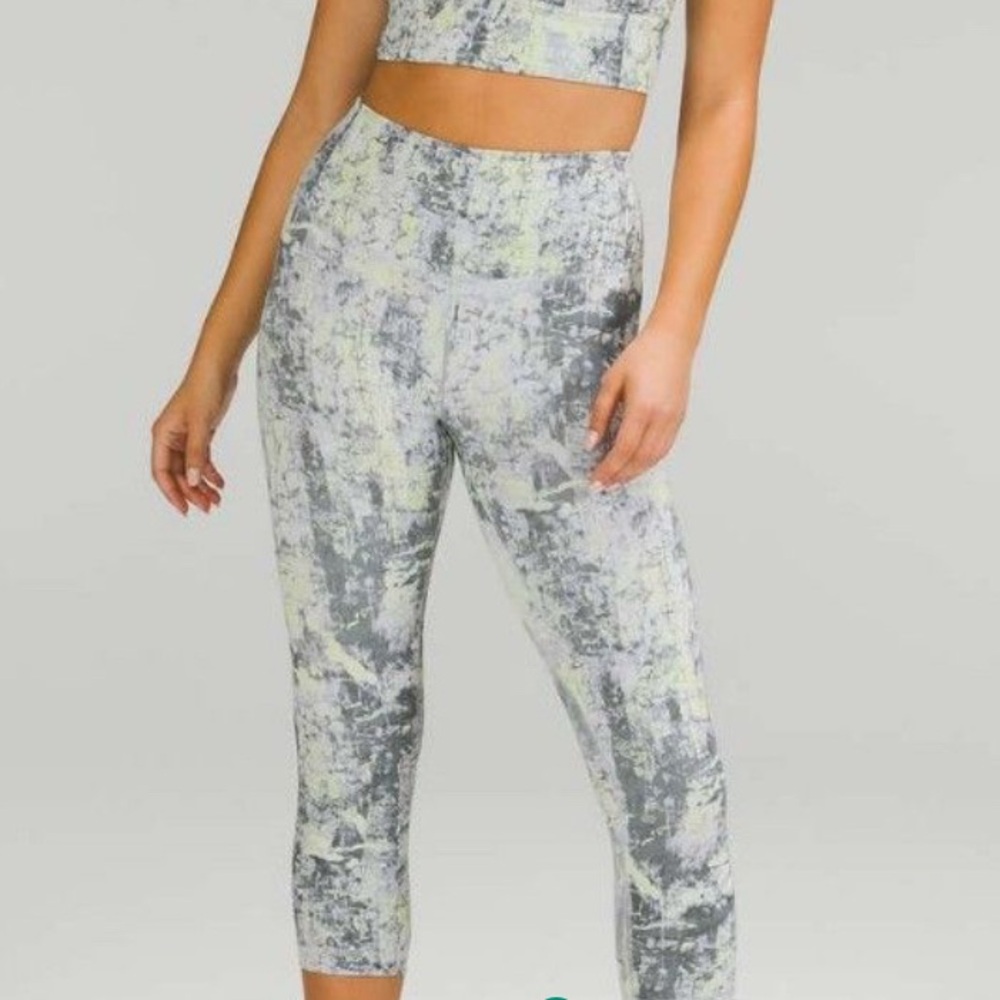 NWT Lululemon Wunder Train HR Crop 21" Leggings Crackle Glaze Silver Multi Sz  4